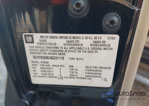 2004 Cadillac Escalade Esv Standard из США, поврежденный, VIN 3GYFK66N24G331118